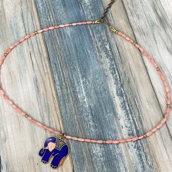 ⭐️Adorned Crown Artisan assemblage vintage coral cloisonné elephant necklace - Picture 5 of 8